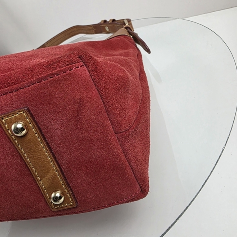 Dooney & Bourke Red Suede Hobo Shoulder Bag‎ Leather Tan Purse Classic - Picture 8 of 16